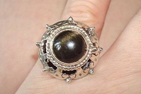 Vintage Sterling Taxco Mexico Poison Ring Honey Onyx Central Stone