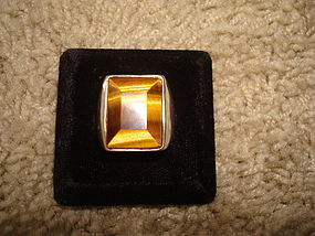Large Taxco Mexico Sterling Tiger's Eye Ring All Hallmarks