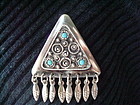 Vintage Sterling Silver Turquoise Brooch Pendant Israel Hallmarks