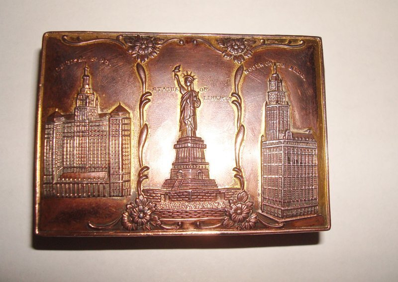 Antique New York City Souvenir Box Landmarks Copper Brass Early1900s