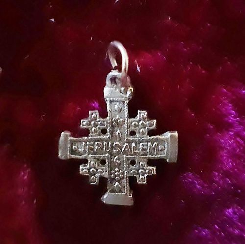Vintage Silver Jerusalem Cross Pendant / Charm 980 Silver Content