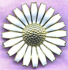 Large Michelsen Sterling Enamel Daisy Brooch DENMARK