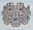 Early Mexico Silver Turquoise Large Bracelet c. 1940
