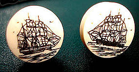 Nautical Earrings Clipper Ship Scrimshaw FREE US S/H