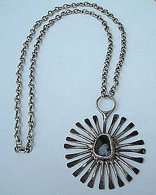 Signed Jacob Hull Sunburst Pendant & Chain Denmark