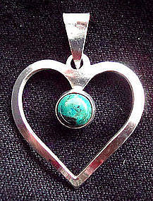Vintage Sterling Heart Pendant with Stone ISRAEL