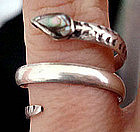 Vintage Taxco Mexico Sterling Snake Ring Abalone Stone