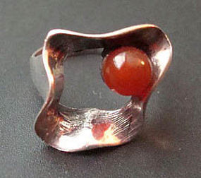 Vintage Modernist Sterling Silver Ring with Carnelian Stone