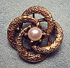 Vintage 14K Gold & Pearl Signed Swirl Brooch Pendant