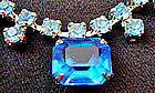 Vintage Blue Rhinestone Choker Necklace and Brooch Set c. 1950