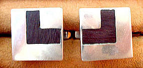 Sterling Silver BETO Taxco Mexico Wood Inlay Cuff Links