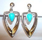 Taxco Mexico Sterling Turquoise Earrings Marked Rancho Alegre Miguel