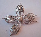 Vintage Sterling Pearl Rhinestone Flower Pin 1950's