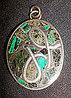 Mod Silver Abstract Stone Oval Pendant Green Black