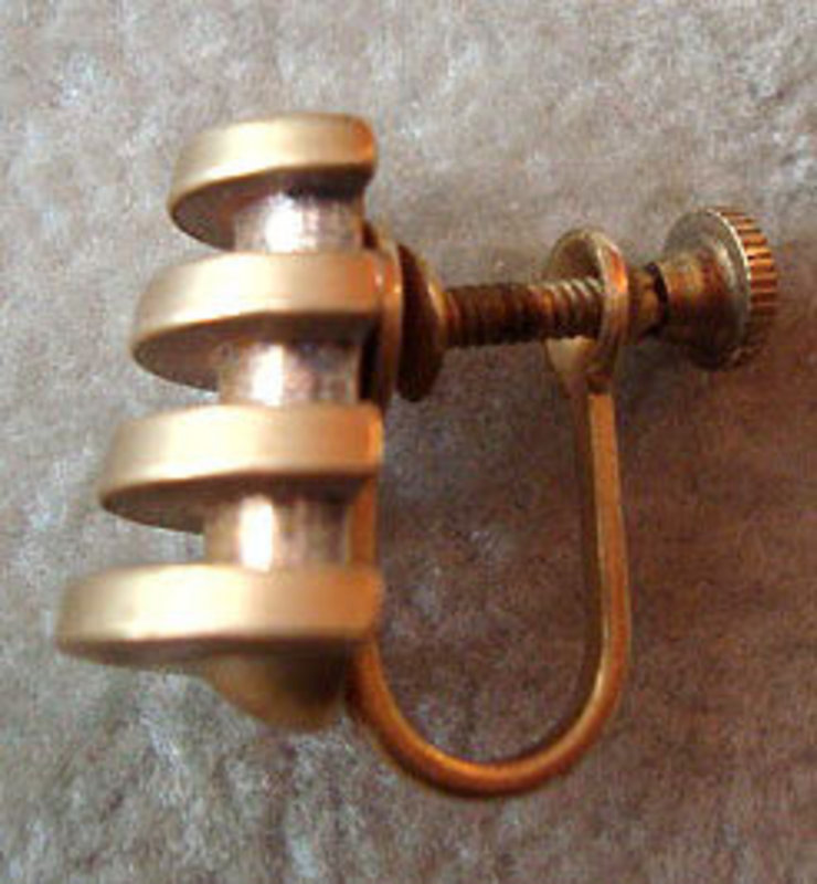 Vintage Brass Modernist Screwback Earrings Unusual