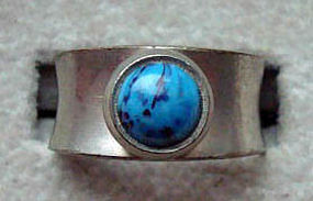 Vintage Jorgen Jensen Signed Pewter Ring Blue Stone Denmark