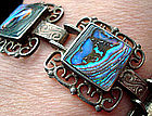 Decorative Silver Abalone Link Bracelet c. 1940's