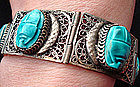 Egyptian Revival Silver Scarab Hinge Link Bracelet