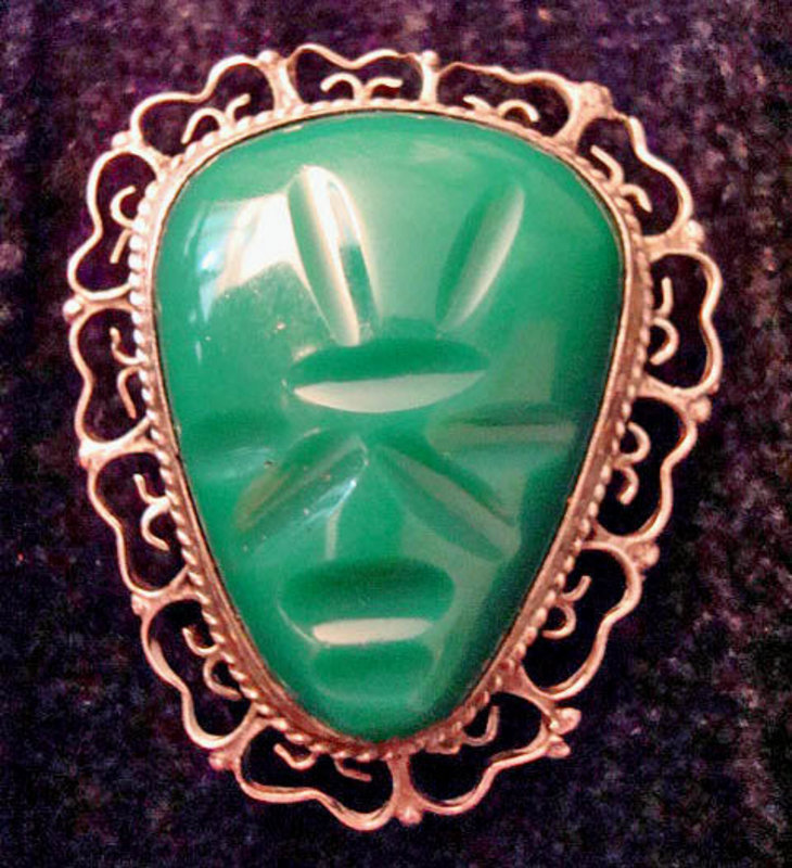 Large Sterling Taxco Mexico Aztec Mask Brooch Pendant