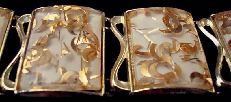 Rare Large Panel Link Bracelet Gold Tone Gold Flecks Signed PAM 1950's