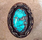 Fine Native American Silver Turquoise Heavy Man's Ring