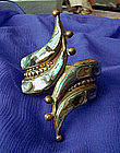 Large Vintage Mexican Brass Abalone Clamper Bracelet HECHO EN MEXICO