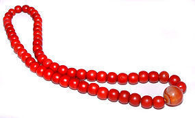Chinese Red Coral Glass Bead Necklace - 19th Century