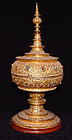 Burmese Relief Moulded Gilt Lacquered Receptacle