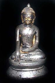 Silver Bronze Burmese Buddha - Ava Period 16th Century