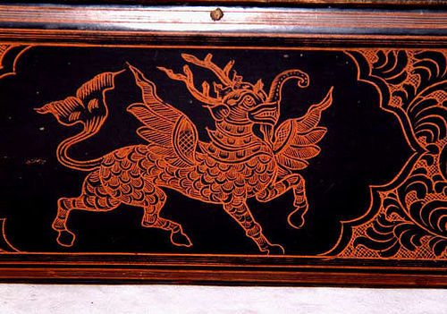 Burmese Lacquered Box with Mythical Beast