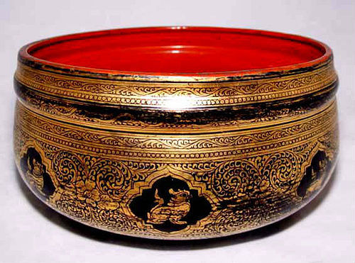 Burmese Gold-Leaf Lacquer Ware Bowl - Early 20th C.
