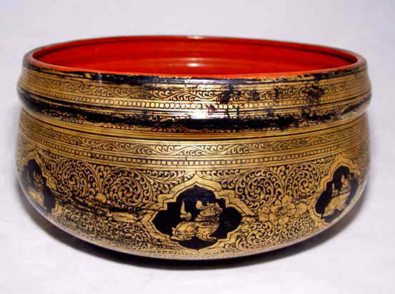 Burmese Gold-Leaf Lacquer Ware Bowl - Early 20th C.