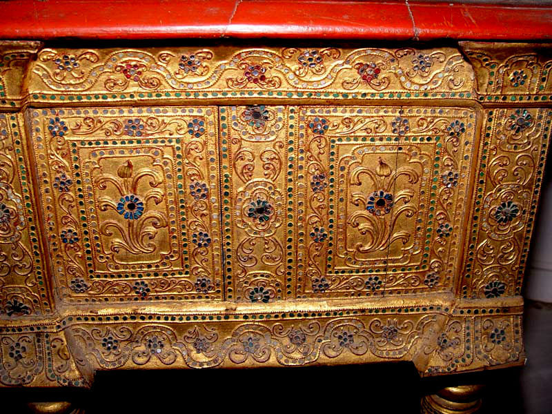 Rare Burmese Glass Inlaid Gilded Table
