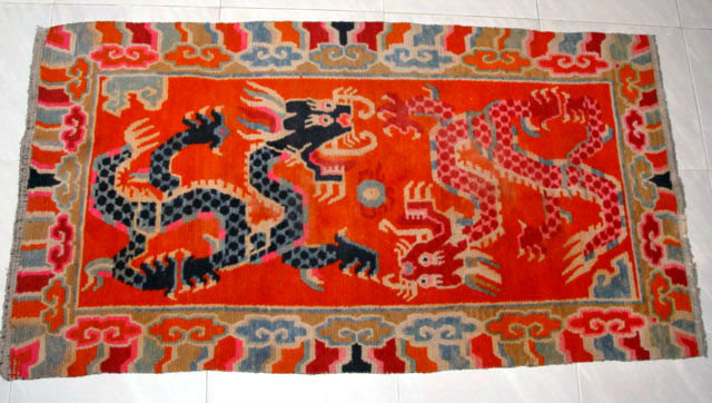 Rare Tibetan Dragon Temple Carpet - 19th Century