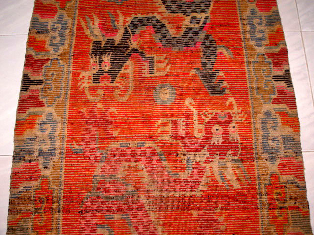 Rare Tibetan Dragon Temple Carpet - 19th Century