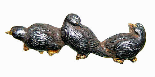 Japanese Three Birds Menuki Obidome with Gold Back = 18th Century