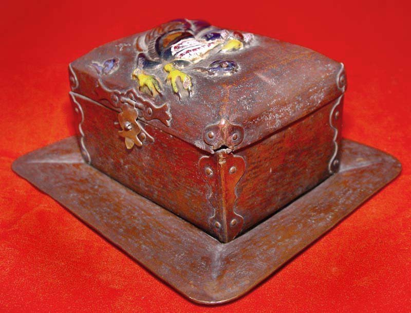 Japanese Cloisonne Box with Phoenix and Tray Signed -19 Century