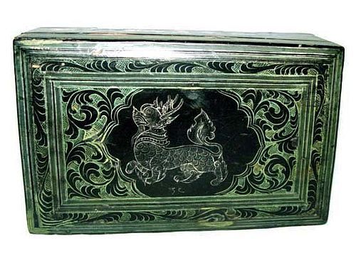 Burmese Green Lacquer Ware Table Chest