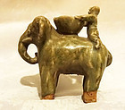 Southeast Asia Pottery Figure of a  Boy on an Elephant