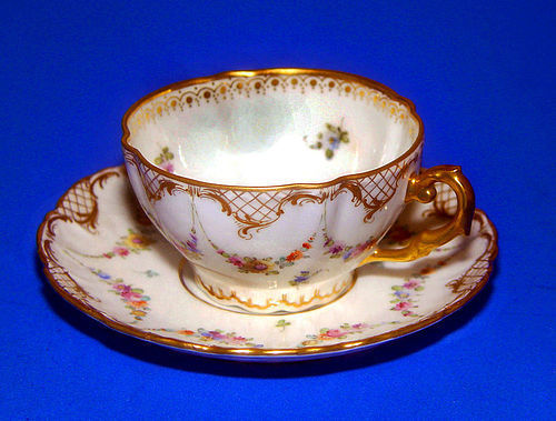 Set of Six Dresden Porcelain Cups & Saucers, Signed R. Wehsener 1890's