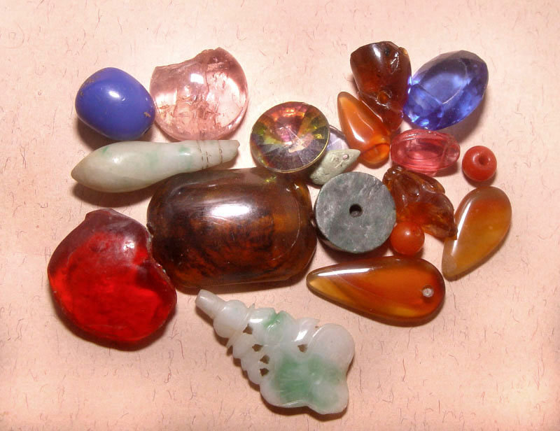 Old Assortment of Chinese Plastic and Stone Beads