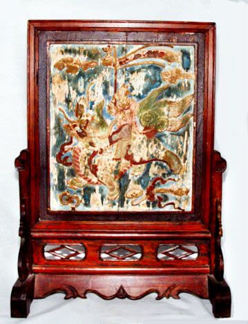 Chinese Scholar's Screen w/ Kylin and Rider - Qing Early19 Century