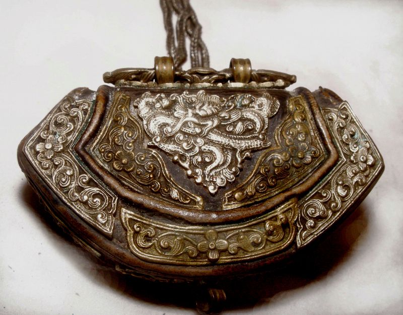 Tibetan Leather Lady's Purse with Silver Chain and Workings #5