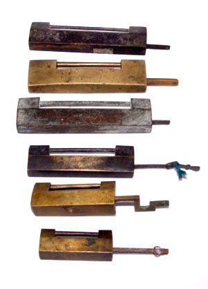 Six Brass Chinese Locks with Keys - Qing 19th Century