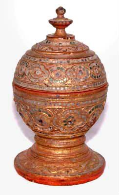 Burmese Old Gilded Dome Covered Bowl