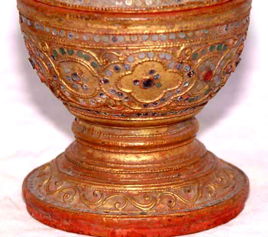 Burmese Old Gilded Dome Covered Bowl