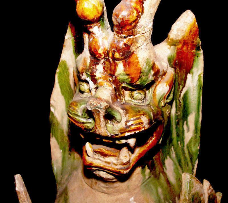 Large Chinese Tang Sancai Glazed Tomb Guardian -618 - 907 AD