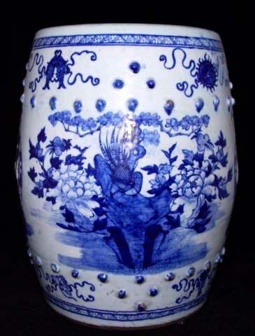 Chinese Blue and White Drum Stool - Qing 19th C.