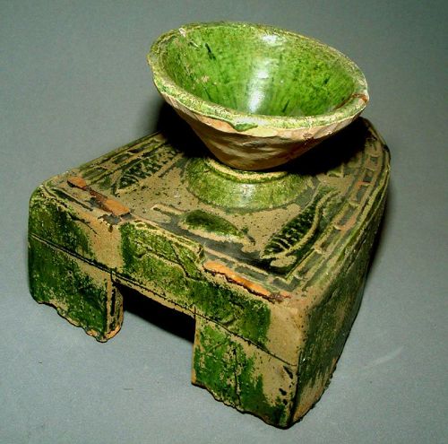 Chinese Han Green Glazed Stove with Wok 206 BC - 220 AD