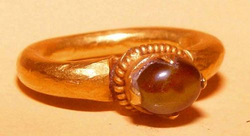 Ancient Gold Ring with a Golden Brown Tone Stone - 12th Century